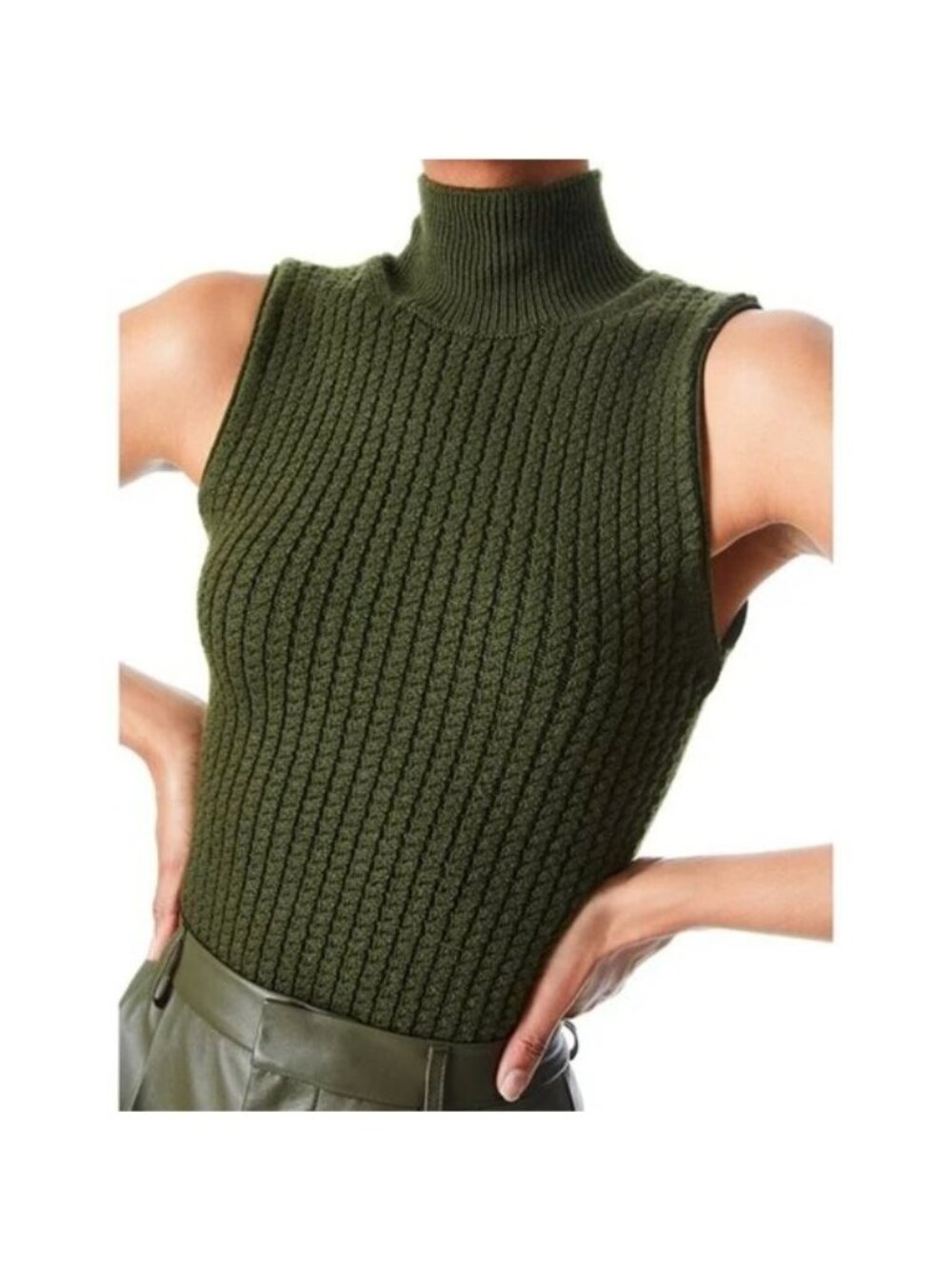 Alice + Olivia Darina Sage Green Sleeveless Mock Turtleneck Knit Sweater Top